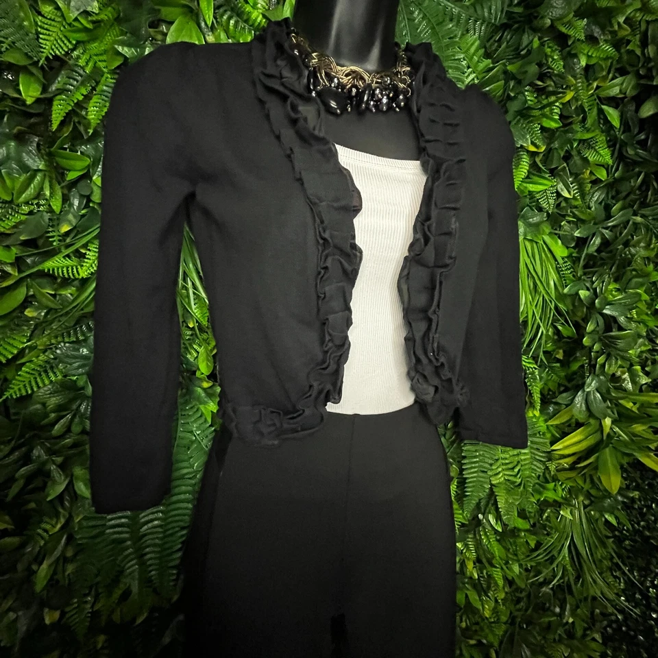 Women Sweater XS Black Duster Cardigan Shrug Knit Ruffle Neck The Limited 0547 - Image 4 of 4