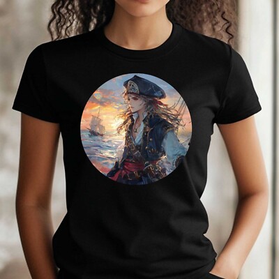 Women's Anime Pirate Print Cotton T-Shirt Size S to 3XL