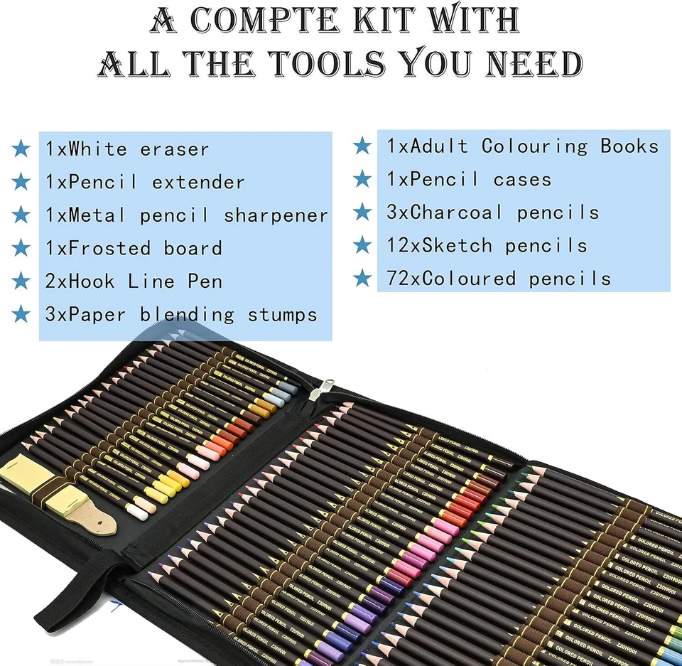 96pcs Buntstifte Set,Bleistift Zeichnen Set für Skizzieren,Profi Malset Art Set - Bild 3 von 4