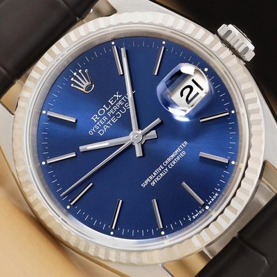 ROLEX Herren Datejust 16234 Uhr 18K Gold Edelstahl Blaues Zifferblatt
