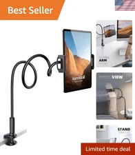 Ergonomic Gooseneck Tablet Holder for Bed - Adjustable Clamp for 4.7-11" Devices