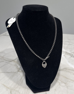 Chavez for Charity 18'' Gunmetal Rolo Necklace Heart Padlock & Signature CFC Bead