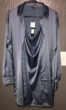 Fashion Nova Satin Cami Mini Dress Set Festive Dressy Slate Sky Blue Small NWT
