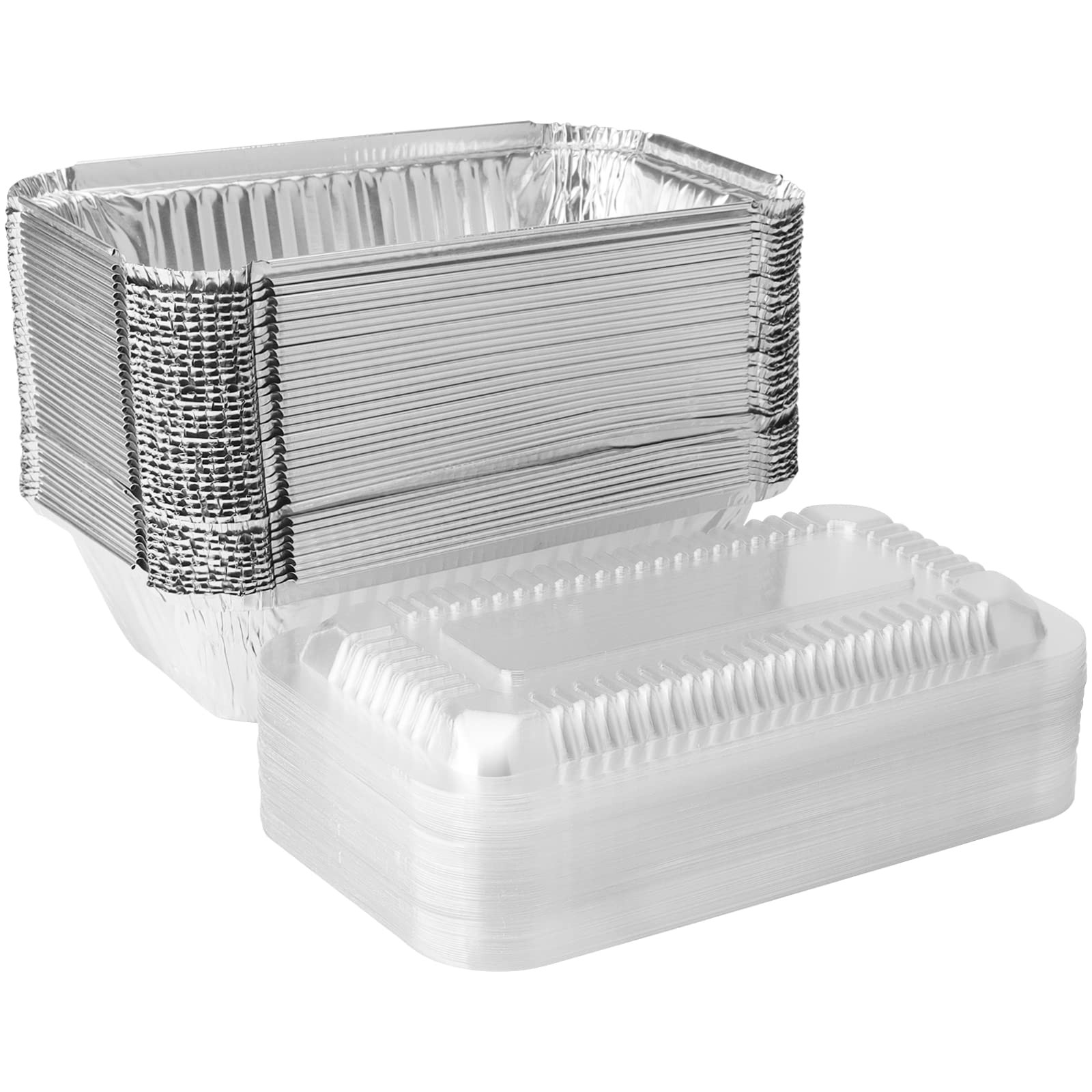 Mahiong 70 Pack Aluminum Pans Clear Lids Disposable Takeout Loaf Pan Foil Food
