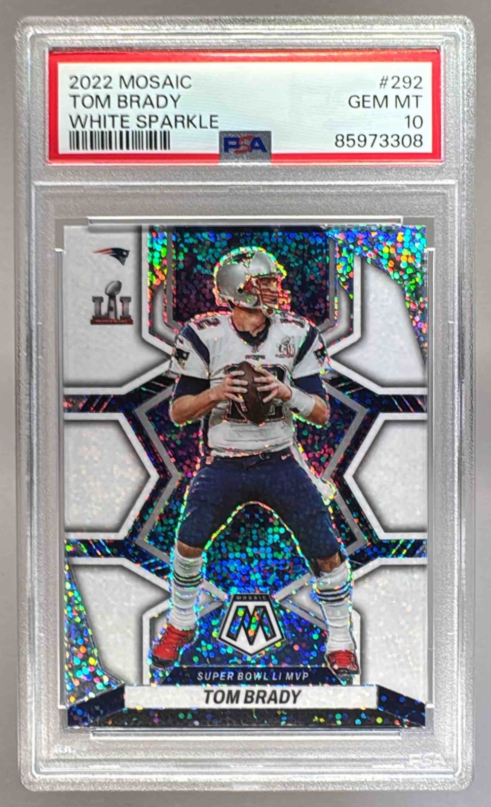 85973308 Tom Brady 2022 Panini Mosaic #292 White Sparkle PSA 10