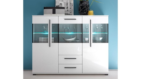 Highboard Cantara Vitrine Kommode Sideboard In Weiß Hochglanz-image