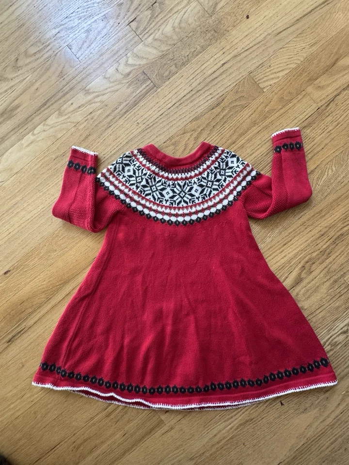Nuevo Vestido Suéter Rojo Hanna Andersson Niñas 120, Talla 6-7 Fair Isle Copos de Nieve Foto 3 de 3