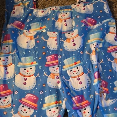 TL Clothing Snowman Print Ankle Leggings Blue Multicolor One Size Winter Theme