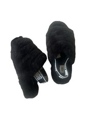 UGG OH YEAH Black Fluff Sheepskin Elastic Slingback Slipper Sandals 9 Perfect