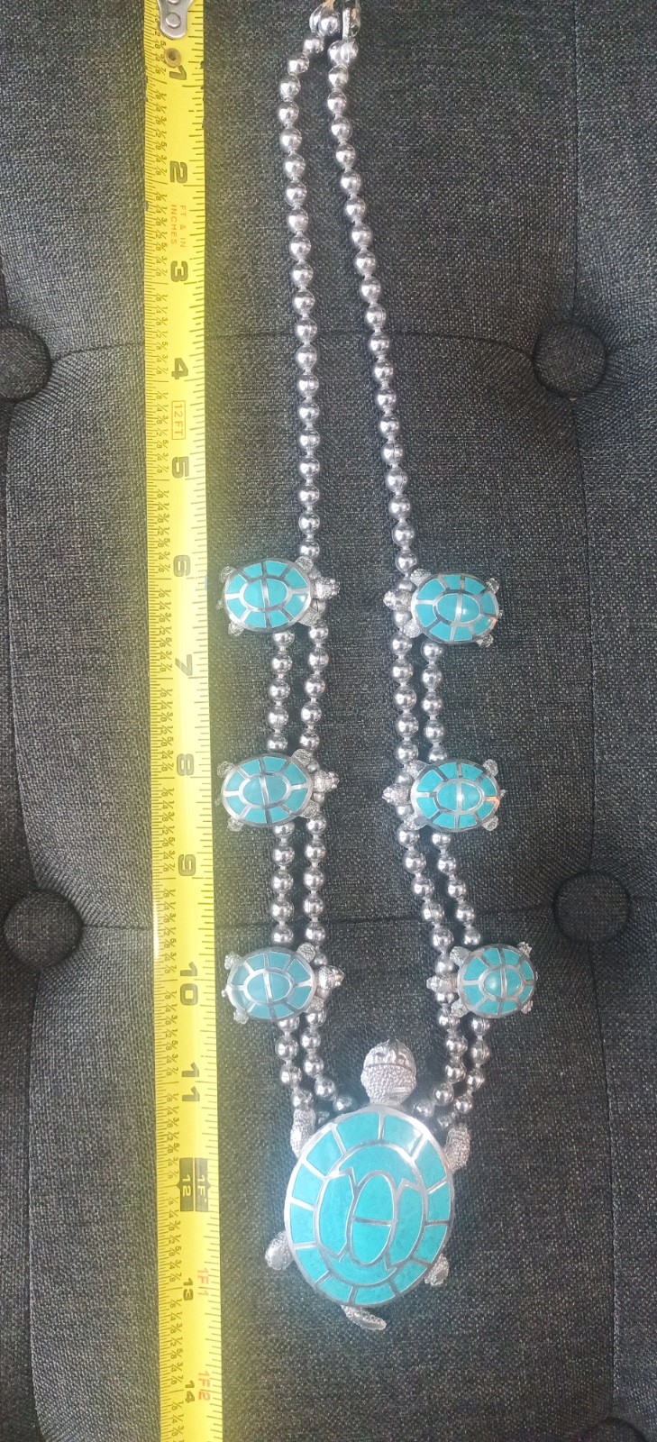 Turtle Blue Enamel Silvertone Statement Necklace - image 10