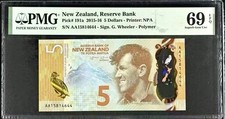PMG69 New Zealand 5 Dollars prefix AA 2015-16 IBNS (15814644)