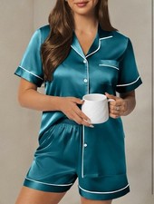 Silk Satin Pajama Set for Women 2 Piece Lounge Pjs-SIZE M