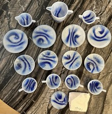 Akro Agate Complete 16 Pc. Small Interior Panel Blue  White Childs Tea Set