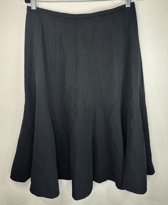 Vtg Sharagano Black Pleated Panel A Line Midi Skirt Size 32