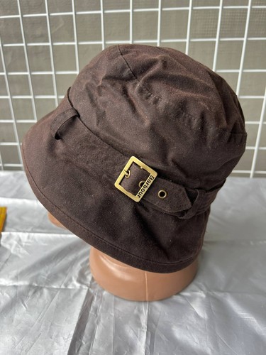 Barbour Waxed Cotton Bucket Hat Brown Small Vintage Buckle Tartan Lined