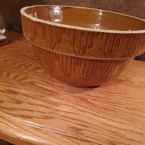 Antique Stoneware Brown Glaze Mixing Bowl Picket Fence Design 10” USA McCoy