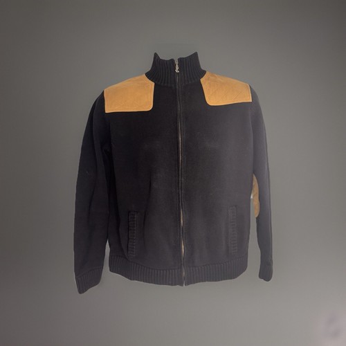 Lauren Ralph Lauren Mujer Negro Cremallera Frontal Cárdigan Imitación Gamuza Codos Parches L
