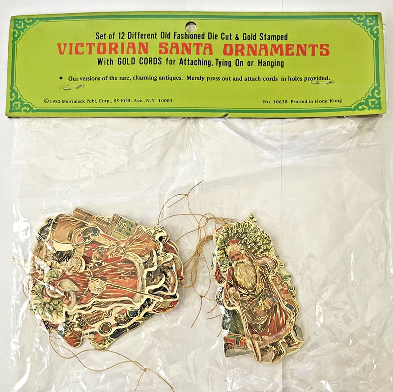 NOS Sealed Vintage 1982 MERRIMACK Hong Kong ~ VICTORIAN SANTAS ~ Ornaments 12
