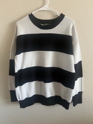 Wild Fable Black White Striped Pullover Sweater Crew Neck Long Sleeve Size L