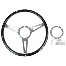 15" 9-Bolt 3-Spoke Black Forest Wood Steering Wheel w/ Satin Slotted Spokes