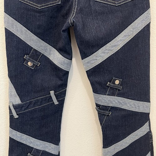 Vintage Le More Damengröße 9 zweifarbig blau Jeans ausgestellt Bondage Schnallen Y2K - Bild 13 von 14