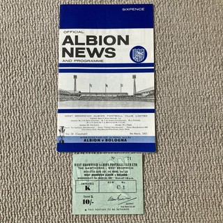 1966/7 West Brom v Bologna. Inter Cities Fairs Cup Rd. 3. Prog & Ticket