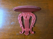 Vintage Syroco Wood Wall Shelf Red Lyre Harp Design 1950s Ornate Hanging Sconce