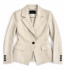 BCBGMAXAZRIA Womens Beige Leather Blazer One-Button Lined Notch Lapel XS