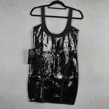 Bebe Dress Womens Large Black Sequin Downtown Scoop Bodycon Mini Cocktail Party