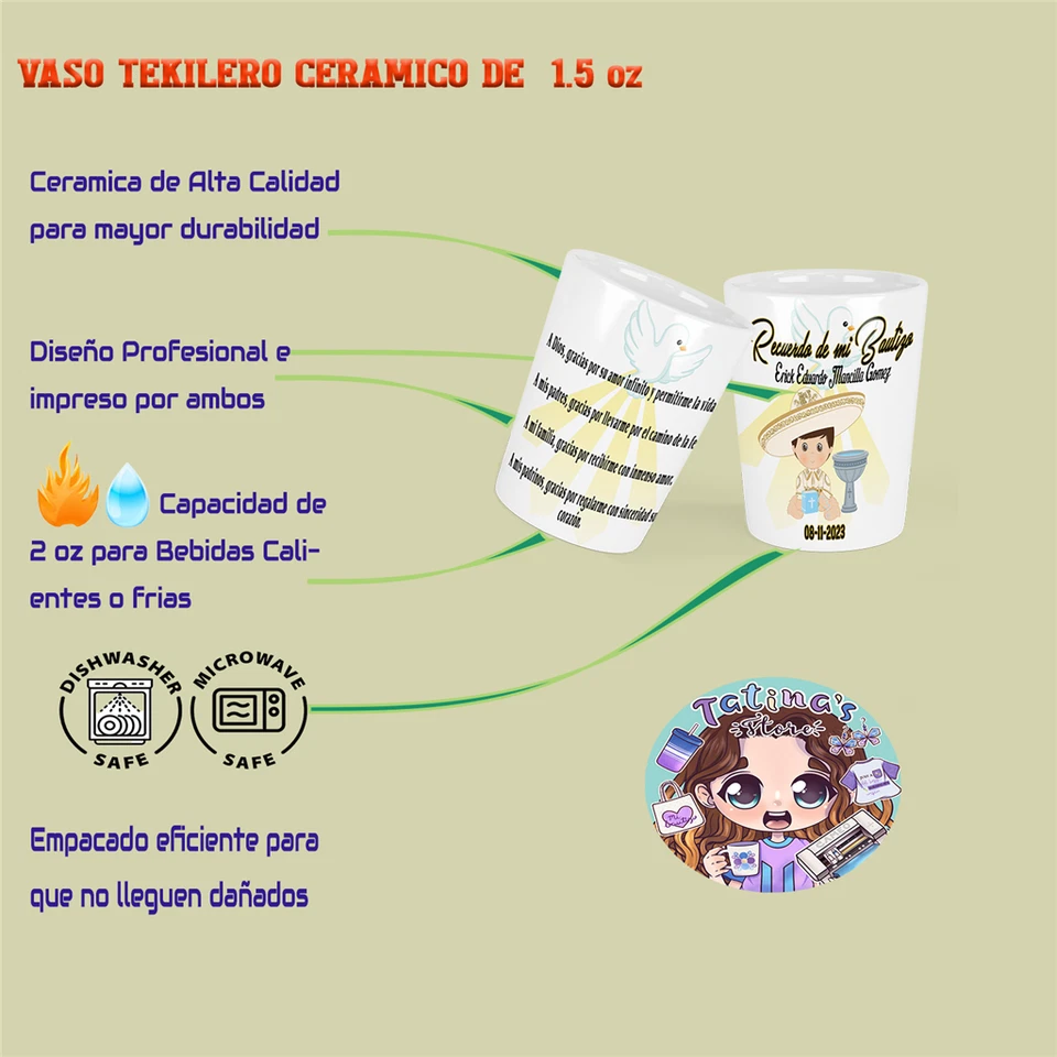 Recuerdos para Bautizo de niño set de 12 Shot tekilero ceramica de 2.5oz - Image 3 of 4