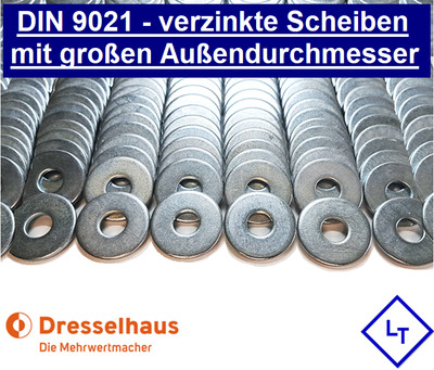 DIN 9021 Unterlegscheiben groß verzinkt U-Scheibe M3 M4 M5 M6 M8 M10 M12 M16 M20