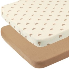 Onacosht Muslin Bassinet Sheets 33" x 19" X 19", Natural and Rainbow