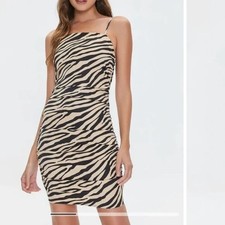NWT FOREVER21 Zebra Print Shirred Strappy Mini Dress | SZ L