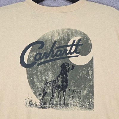 CARHARTT Shirt Mens 2XL XXL Beige Pocket Tee Hunting Dog Fishing Skater NWT