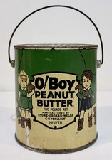Vintage O! Boy Peanut Butter Tin With Lid 2 Lb Stone Ordean Wells Co Duluth Rare