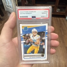 2020 Panini Donruss Rated Rookie Justin Herbert #303 PSA 10 Chargers Card. rookie card picture