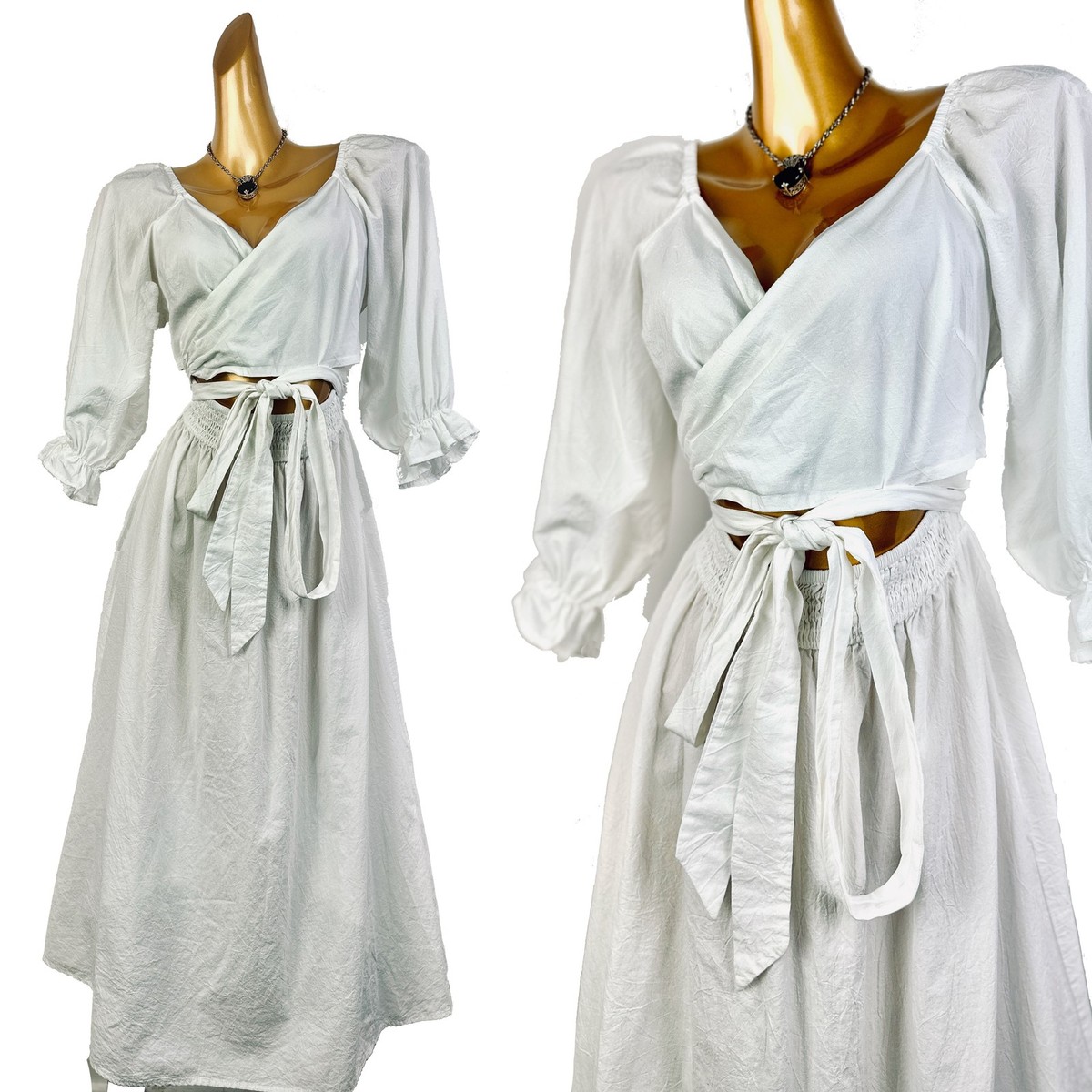 Vintage VTG 90s boho dress white cotton prairie midi sundress