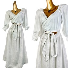 Vintage VTG 90s boho dress white cotton prairie midi sundress