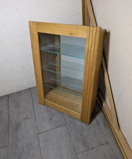 Vintage Rustic Country Wood & Glass Wall Hanging Curio Cabinet Shelf B74