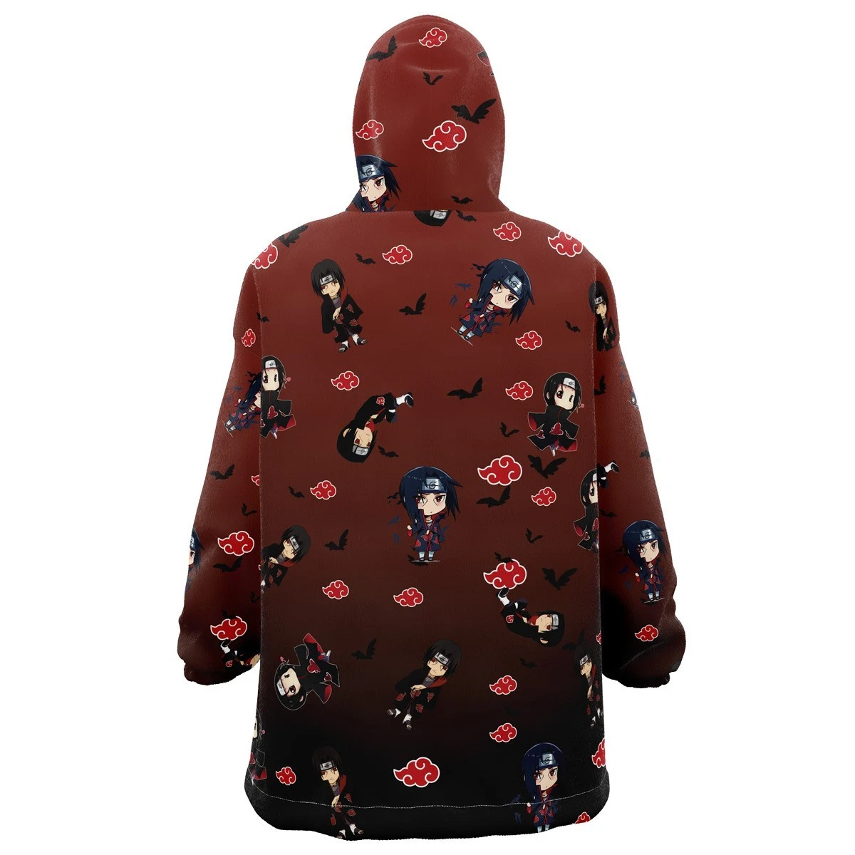 Itachi Pattern Oversized Blanket Hoodie, Cozy Anime Wearable Throw