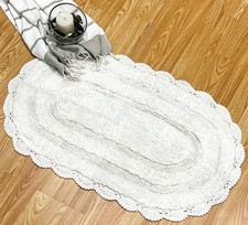 Chardin home White Crochet Bathrug, 100 Cotton Oval bathmat with artisanally Ha