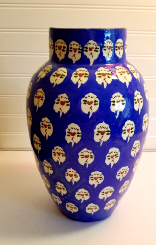 Vintage Moroccan VASE 12 inch Blue Hand Painted Red Clay Pottery Safi Morocco - Picture 3 of 18