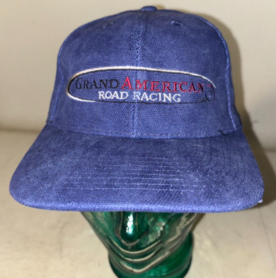Vintage NOS New Grand American Road Racing Strapback Hat Cap Cotton Blue Adj