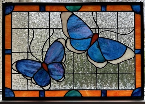 Handmade Stained Glass Panel Sun Catcher “Butterfly Calm” Artist Signed - Picture 4 of 24