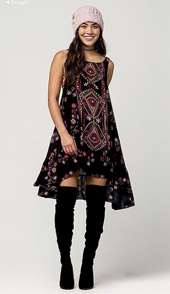 Intimately Free People Annika XS Black Floral Slip Trapeze