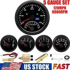 5 Gauge Set 85mm GPS Speedometer 120MPH With Tacho&52mm 4 Gauge With Sensor US