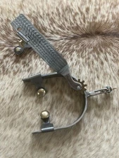 Adult Size Stamped Design Western Spurs Brass Rowels And Buttons PAIR