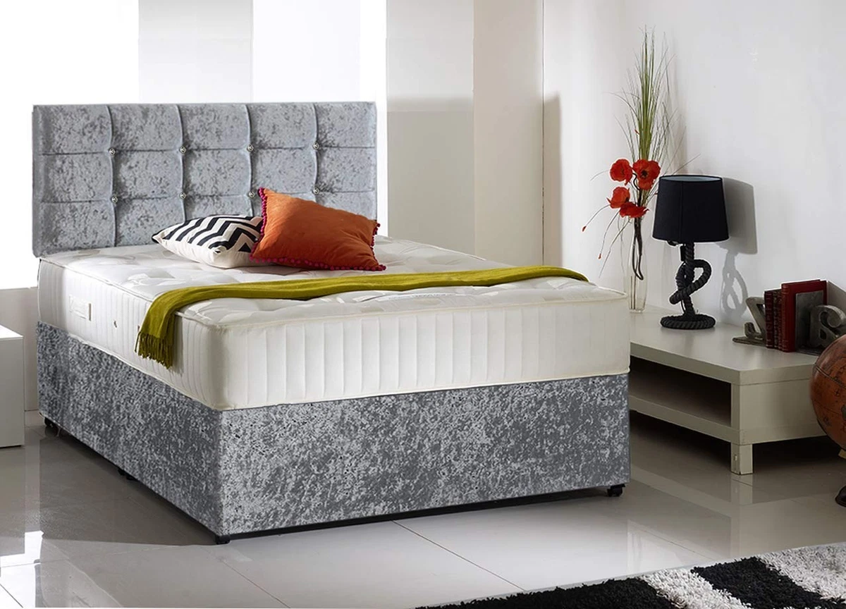 6FT Soul Diamante Crushed Velvet Superking Bed Free Headboard and