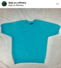 1980s Vintage Shortsleeved All Cotton Sweatshirt Henley Overdyed S Small So Rare