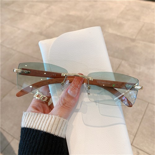 Rectangle Rimless Sunglasses Women Men Gangster Frameless Shades Frame Eyewear - Picture 19 of 20